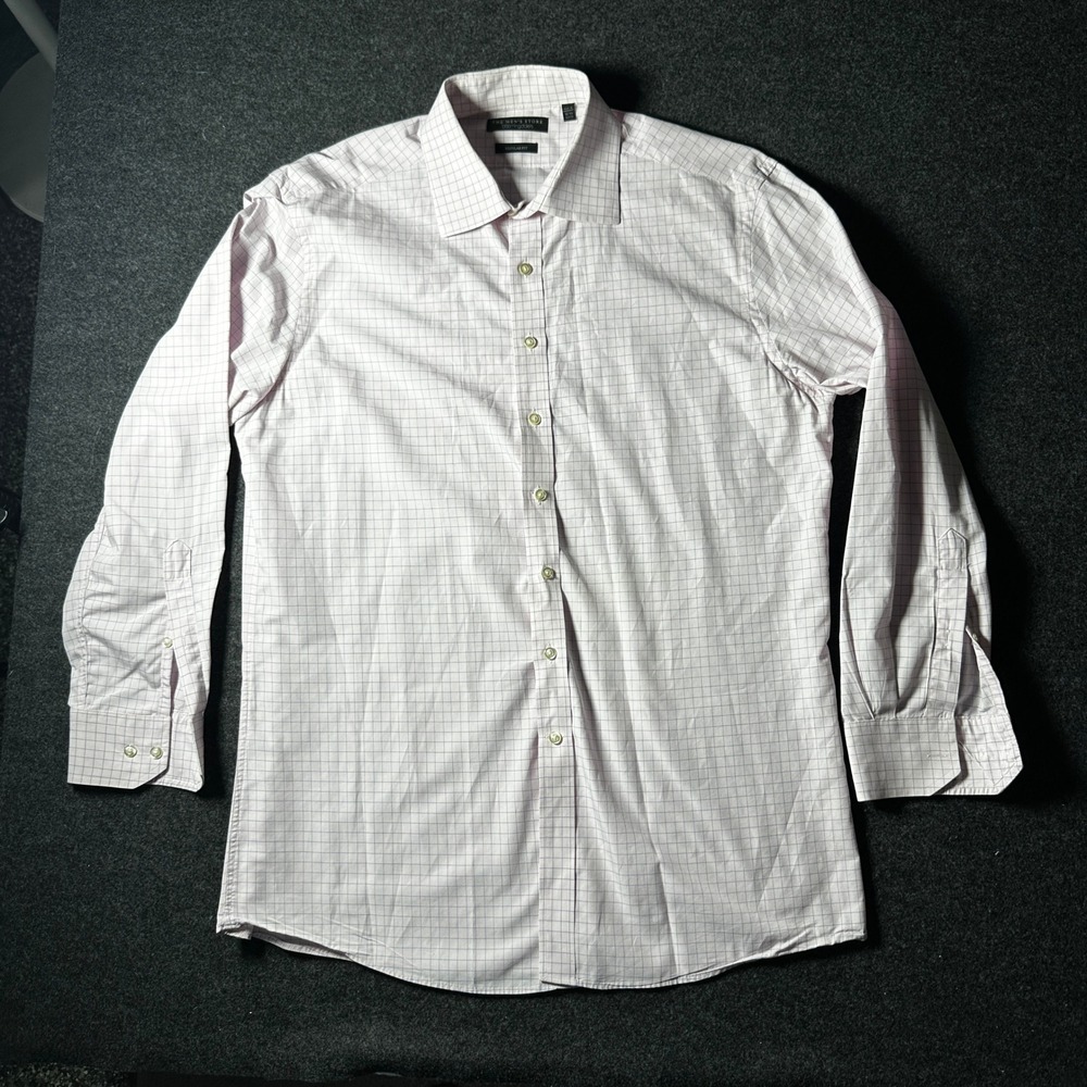 The Mens Store Bloomingdales Dress Shirt Pink Blue Grid Check Regular 16.5 32